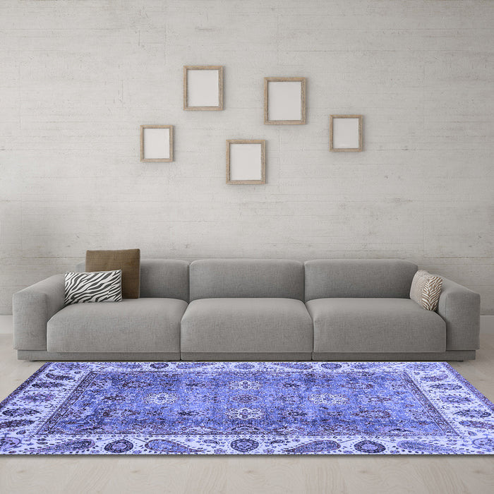 Machine Washable Oriental Blue Traditional Rug in a Living Room, wshabs3700blu