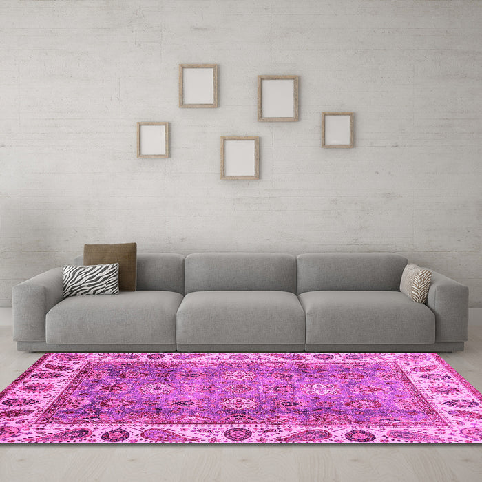 Machine Washable Oriental Pink Traditional Rug in a Living Room, wshabs3700pnk