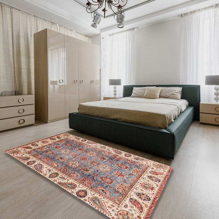 Abstract Brown Oriental Rug in a Bedroom, abs3700