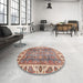 Round Machine Washable Abstract Brown Rug in a Office, wshabs3700