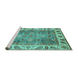 Sideview of Machine Washable Oriental Turquoise Traditional Area Rugs, wshabs3700turq
