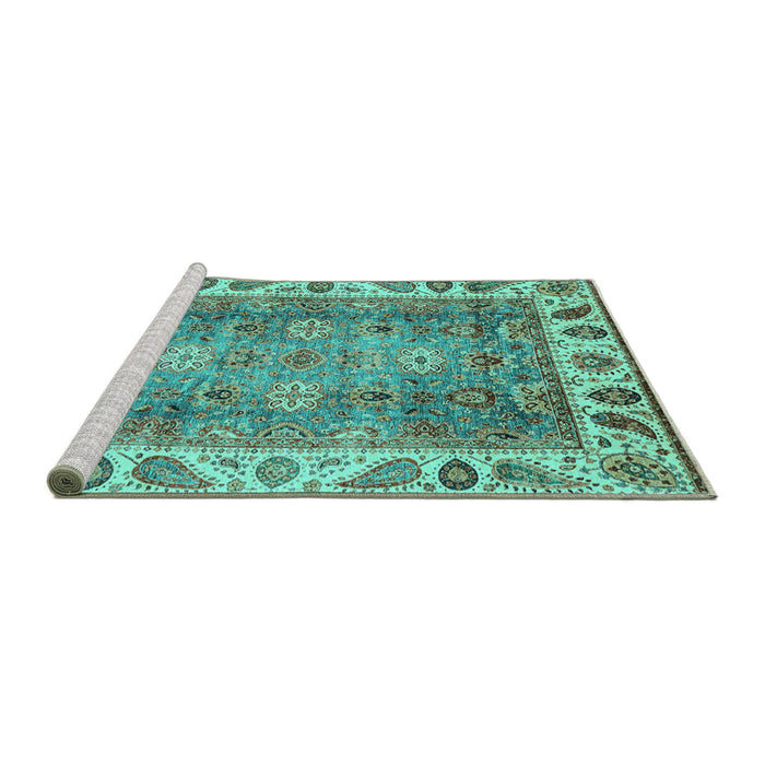 Sideview of Machine Washable Oriental Turquoise Traditional Area Rugs, wshabs3700turq