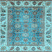 Square Machine Washable Oriental Light Blue Traditional Rug, wshabs3700lblu