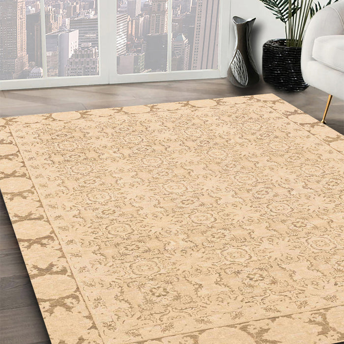 Abstract Brown Gold Modern Rug in Family Room, abs3701