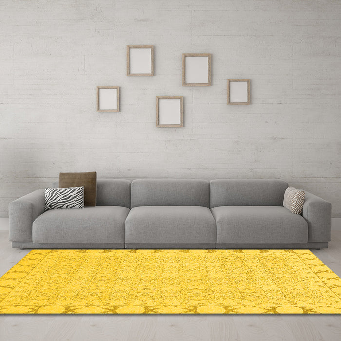 Machine Washable Abstract Yellow Modern Rug in a Living Room, wshabs3701yw