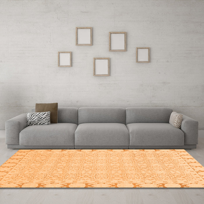 Machine Washable Abstract Orange Modern Area Rugs in a Living Room, wshabs3701org