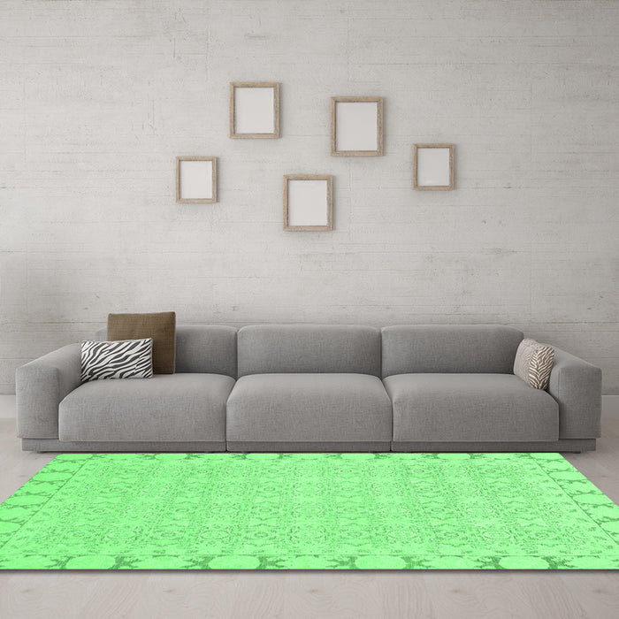 Machine Washable Abstract Emerald Green Modern Area Rugs in a Living Room,, wshabs3701emgrn