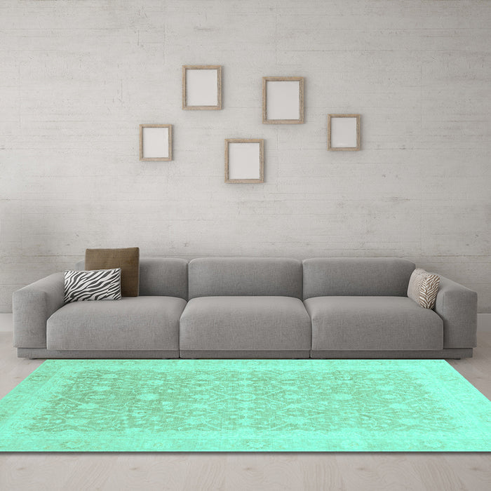 Machine Washable Abstract Turquoise Modern Area Rugs in a Living Room,, wshabs3702turq