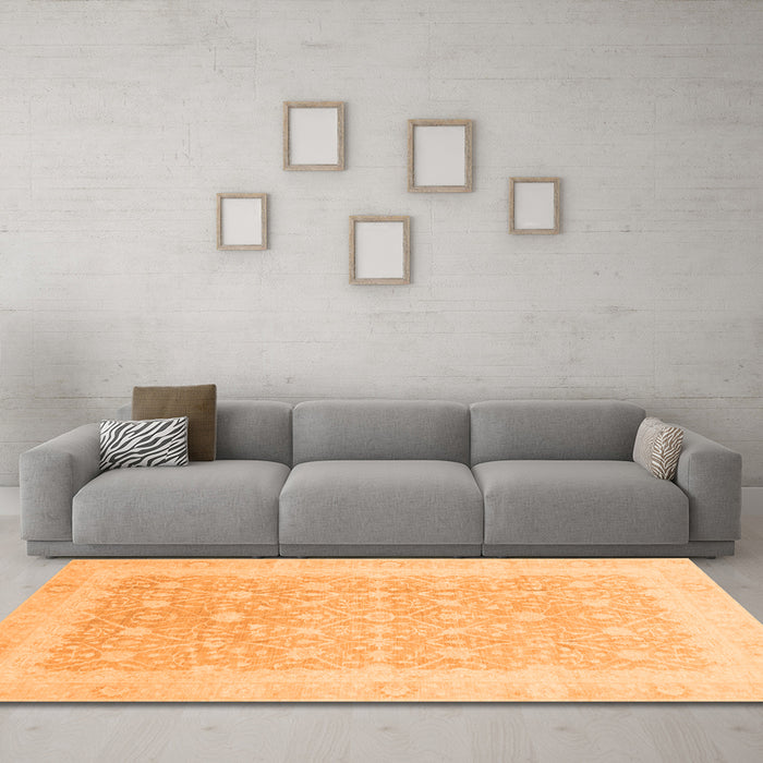 Machine Washable Abstract Orange Modern Area Rugs in a Living Room, wshabs3702org