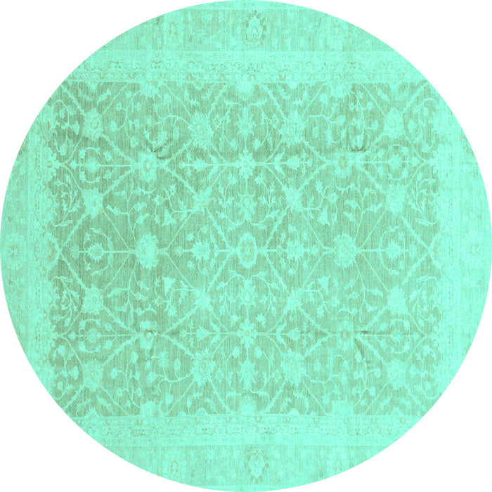 Round Machine Washable Abstract Turquoise Modern Area Rugs, wshabs3702turq