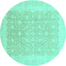 Round Machine Washable Abstract Turquoise Modern Area Rugs, wshabs3702turq