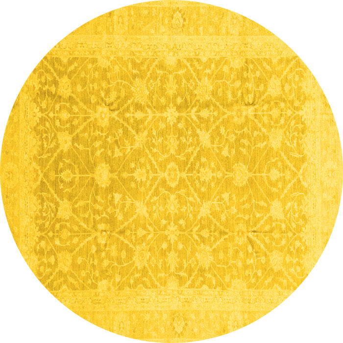 Round Abstract Yellow Modern Rug, abs3702yw