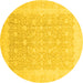 Round Abstract Yellow Modern Rug, abs3702yw