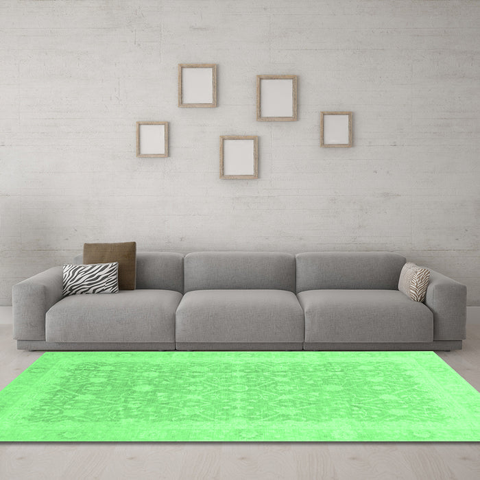 Machine Washable Abstract Emerald Green Modern Area Rugs in a Living Room,, wshabs3702emgrn
