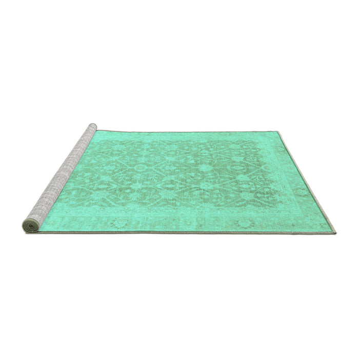 Sideview of Machine Washable Abstract Turquoise Modern Area Rugs, wshabs3702turq