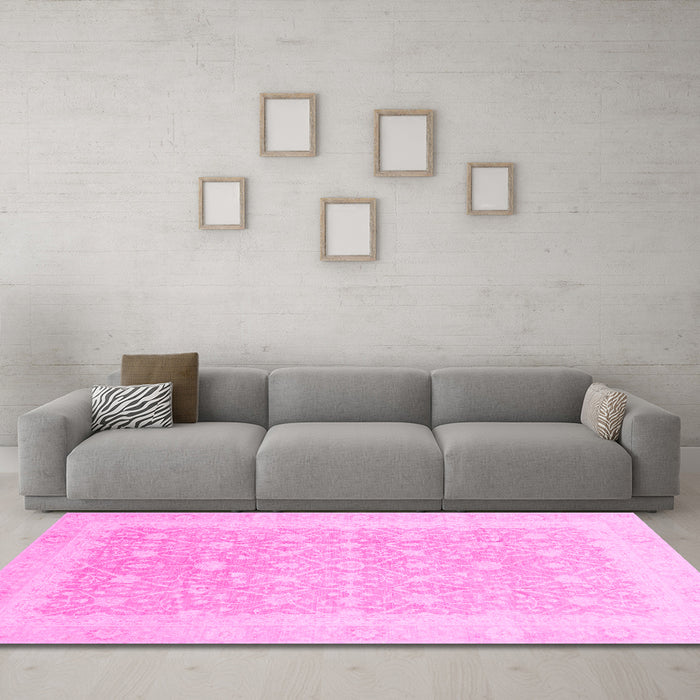 Machine Washable Abstract Pink Modern Rug in a Living Room, wshabs3702pnk