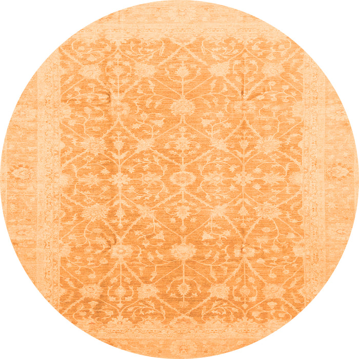 Round Machine Washable Abstract Orange Modern Area Rugs, wshabs3702org
