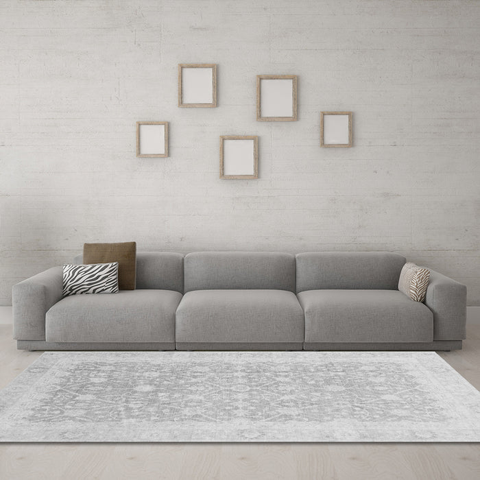 Machine Washable Abstract Gray Modern Rug in a Living Room,, wshabs3702gry