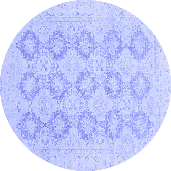 Round Machine Washable Oriental Blue Traditional Rug, wshabs3703blu