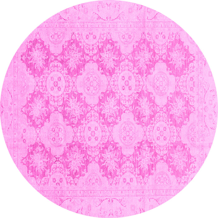 Round Machine Washable Oriental Pink Traditional Rug, wshabs3703pnk