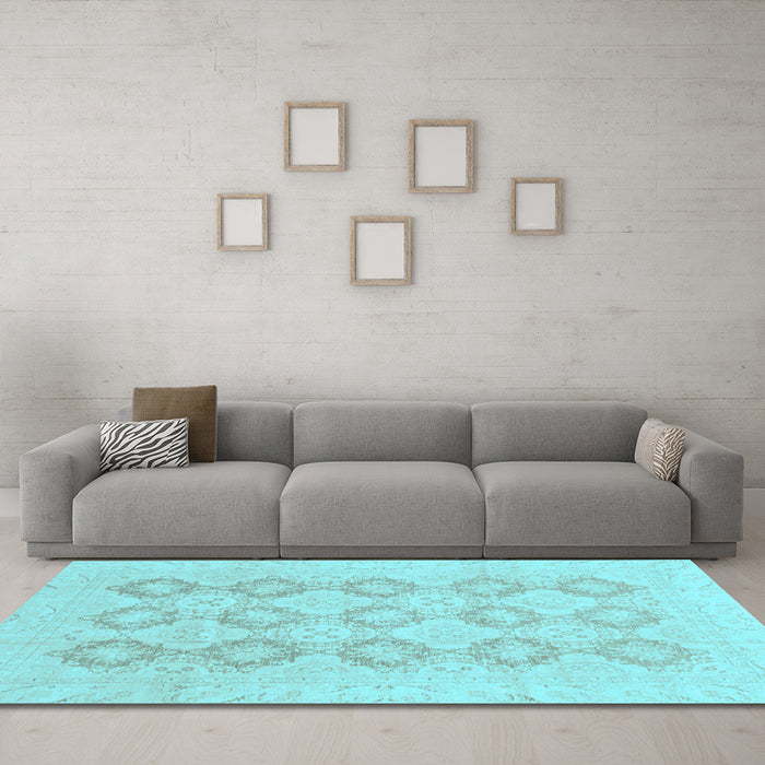 Machine Washable Oriental Light Blue Traditional Rug in a Living Room, wshabs3703lblu