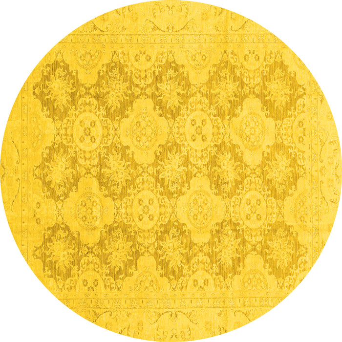 Round Machine Washable Oriental Yellow Traditional Rug, wshabs3703yw