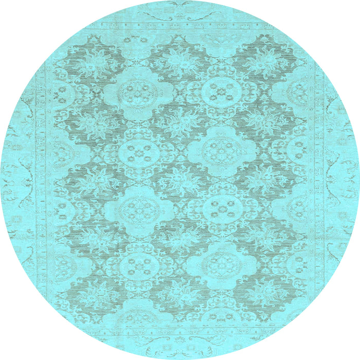 Round Machine Washable Oriental Light Blue Traditional Rug, wshabs3703lblu