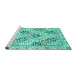 Sideview of Machine Washable Abstract Turquoise Modern Area Rugs, wshabs3704turq