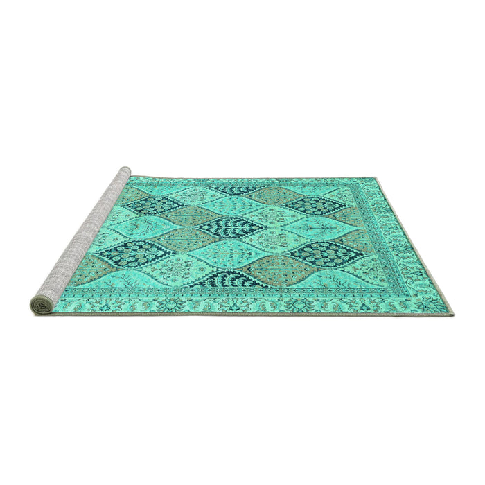 Sideview of Machine Washable Abstract Turquoise Modern Area Rugs, wshabs3704turq