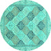 Round Machine Washable Abstract Turquoise Modern Area Rugs, wshabs3704turq