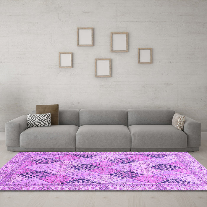 Machine Washable Abstract Purple Modern Area Rugs in a Living Room, wshabs3704pur
