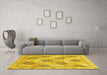 Machine Washable Abstract Yellow Modern Rug in a Living Room, wshabs3704yw