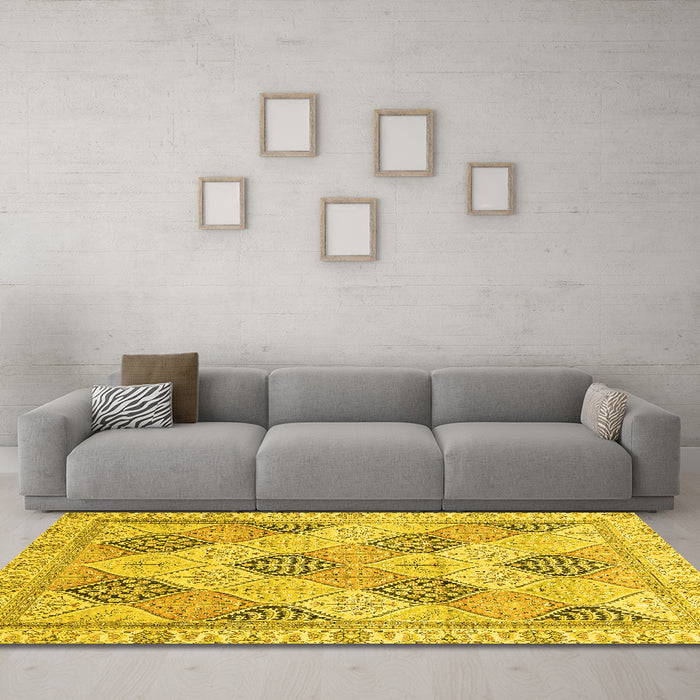 Machine Washable Abstract Yellow Modern Rug in a Living Room, wshabs3704yw