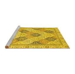 Sideview of Machine Washable Abstract Yellow Modern Rug, wshabs3704yw