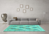 Machine Washable Abstract Turquoise Modern Rug, wshabs3704turq