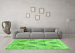 Machine Washable Abstract Green Modern Area Rugs in a Living Room,, wshabs3704grn