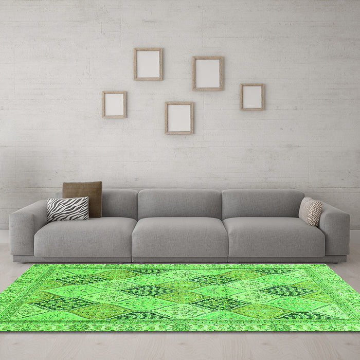 Machine Washable Abstract Green Modern Area Rugs in a Living Room,, wshabs3704grn