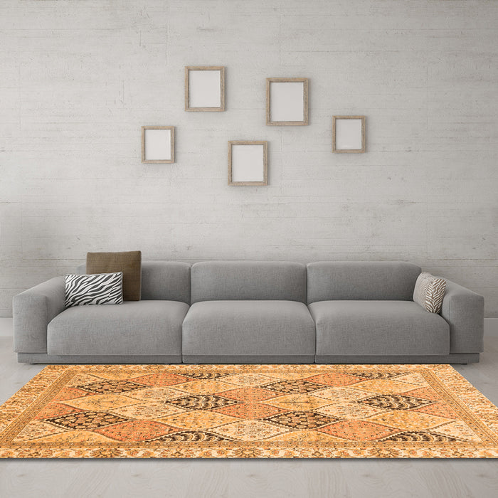 Machine Washable Abstract Orange Modern Area Rugs in a Living Room, wshabs3704org