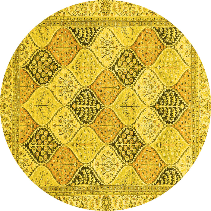 Round Abstract Yellow Modern Rug, abs3704yw