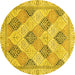 Round Abstract Yellow Modern Rug, abs3704yw