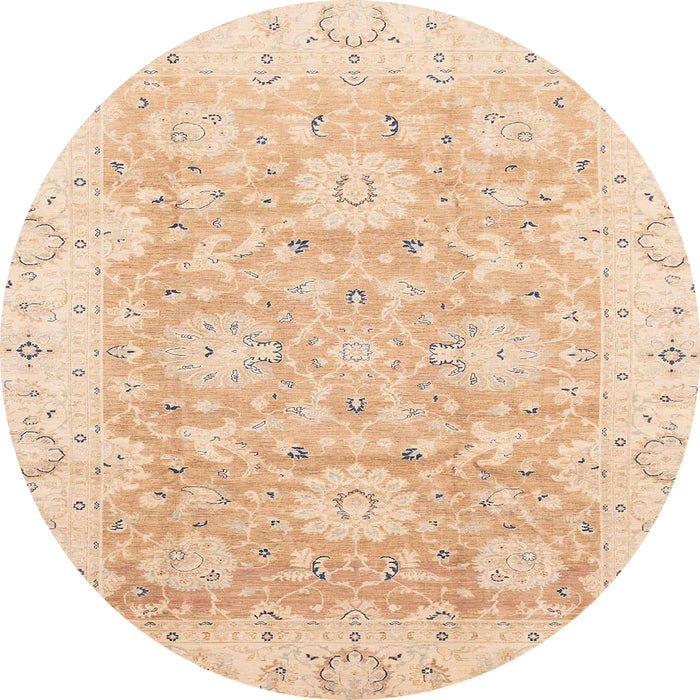 Round Abstract Deep Peach Orange Oriental Rug, abs3705