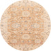 Round Abstract Deep Peach Orange Oriental Rug, abs3705