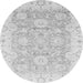 Round Machine Washable Oriental Gray Traditional Rug, wshabs3705gry