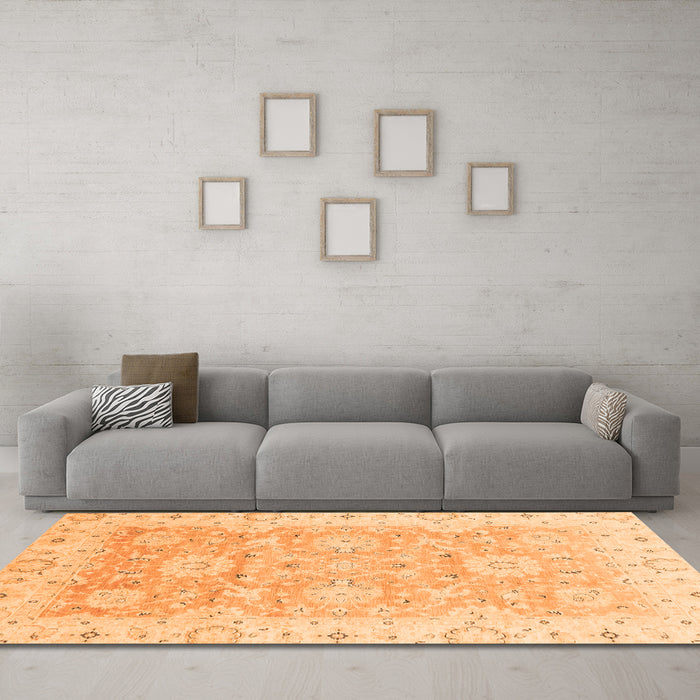 Machine Washable Oriental Orange Traditional Area Rugs in a Living Room, wshabs3705org