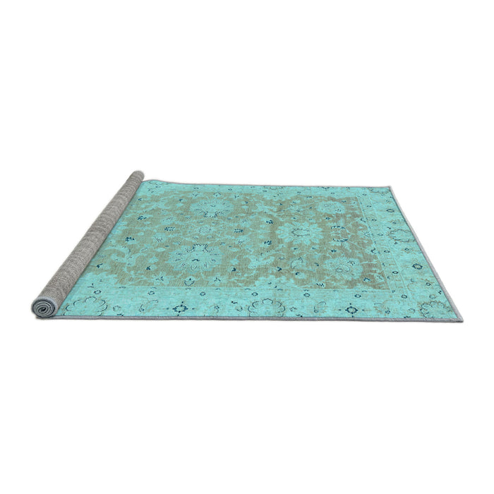 Sideview of Machine Washable Oriental Light Blue Traditional Rug, wshabs3705lblu