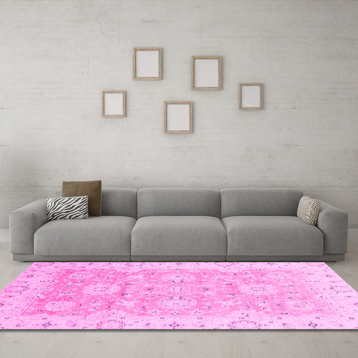 Machine Washable Oriental Pink Traditional Rug in a Living Room, wshabs3705pnk