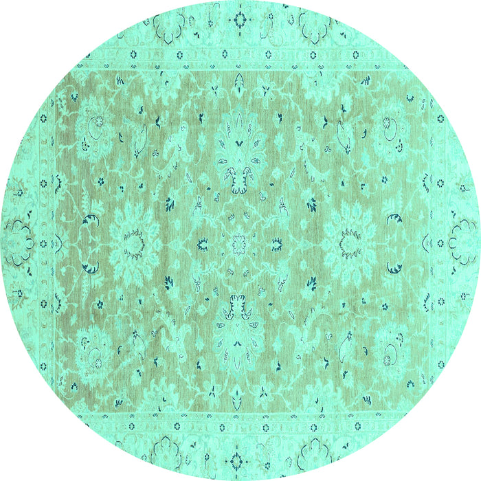 Round Machine Washable Oriental Turquoise Traditional Area Rugs, wshabs3705turq