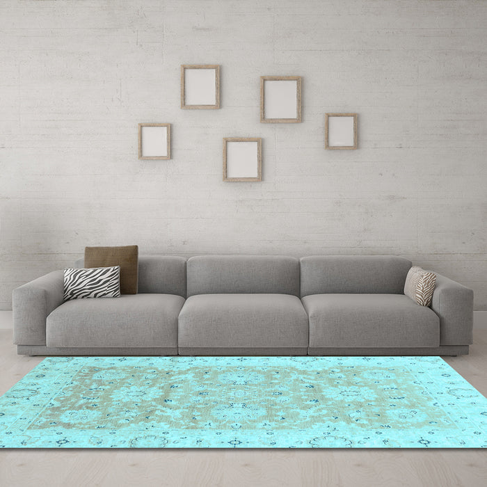 Machine Washable Oriental Light Blue Traditional Rug in a Living Room, wshabs3705lblu