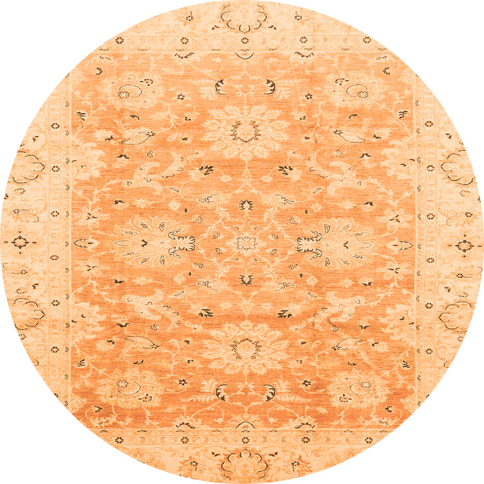 Round Machine Washable Oriental Orange Traditional Area Rugs, wshabs3705org