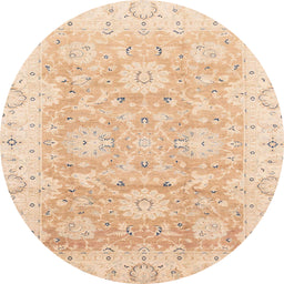 Round Machine Washable Abstract Deep Peach Orange Rug, wshabs3705